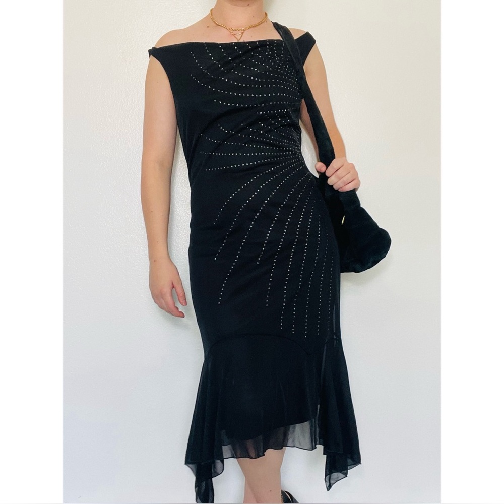 I.N. San Francisco | Black Y2k Scoop-Neck Shimmer Asymmetrical Whimsigoth Dress
